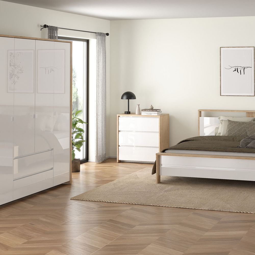 Florence Next 3 Drawer Jackson Hickory White High Gloss Chest of Drawers Image 6