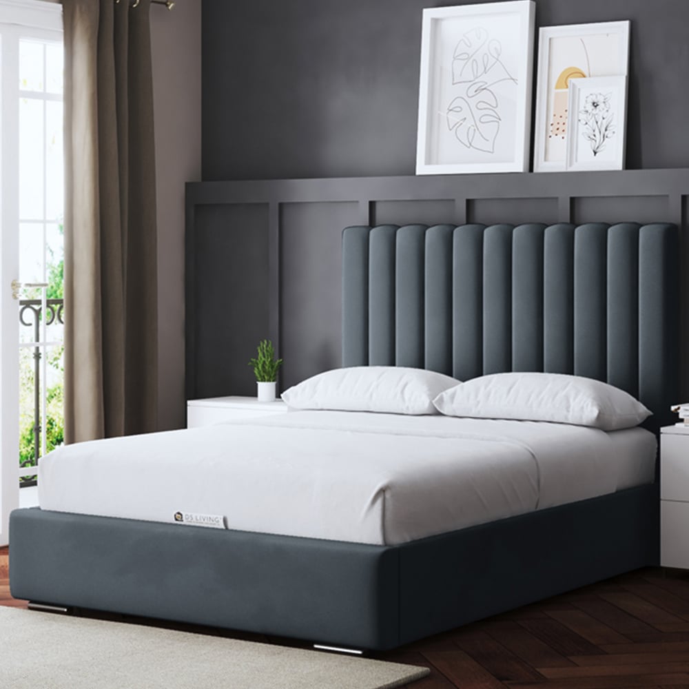 DS Living Evangeline Small Double Steel Upholstered Ottoman Bed with Headboard Image 1