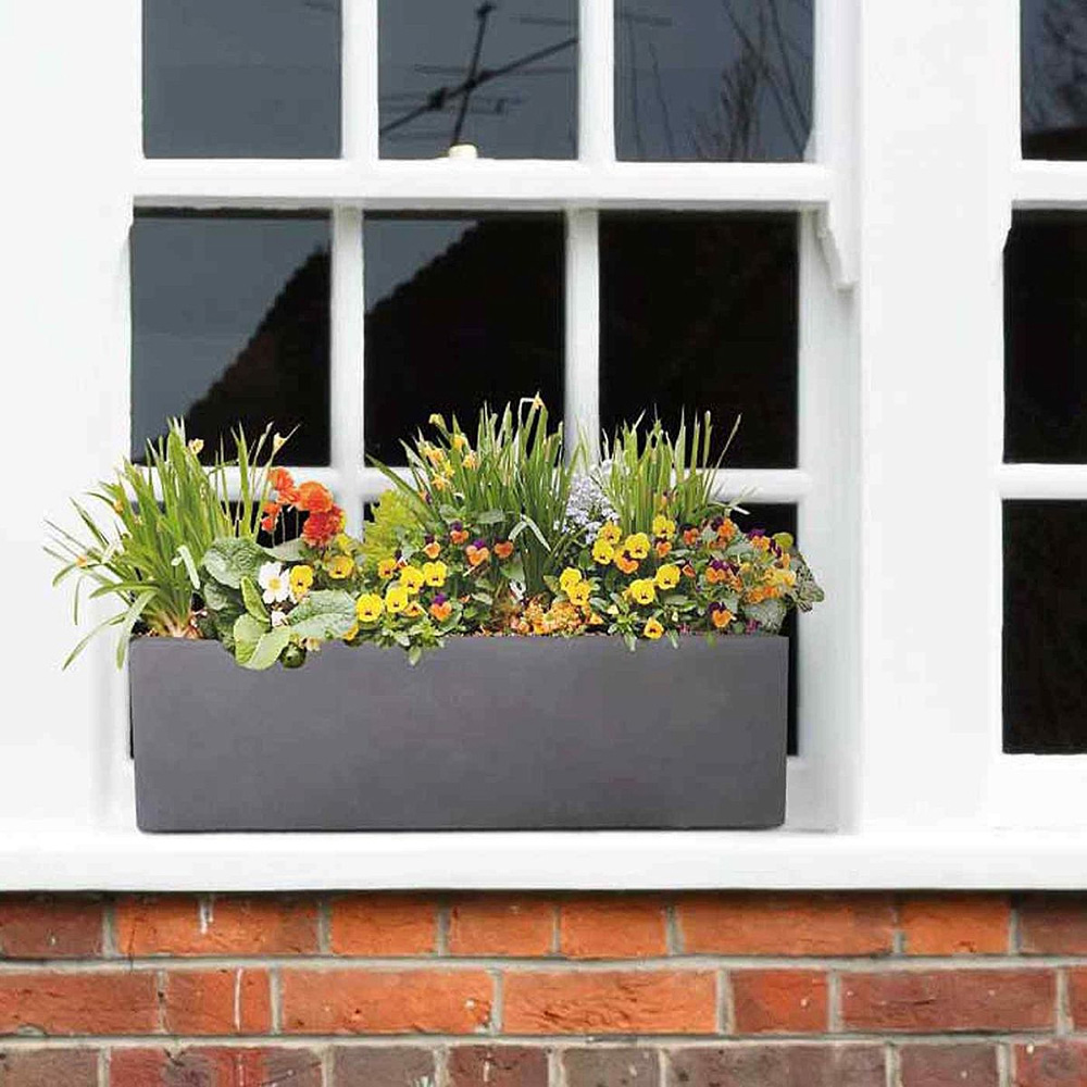 wilko Window Flower Box Dark Grey Light Concrete Outdoor Planter 60cm Image 5