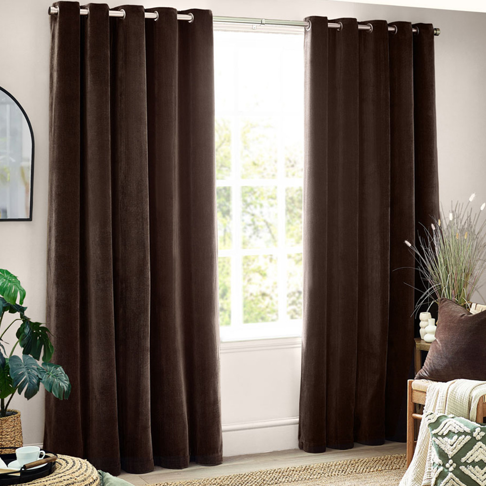 Yard Heavy Brown Chenille Blackout Eyelet Curtains 229 x 137cm Image 1