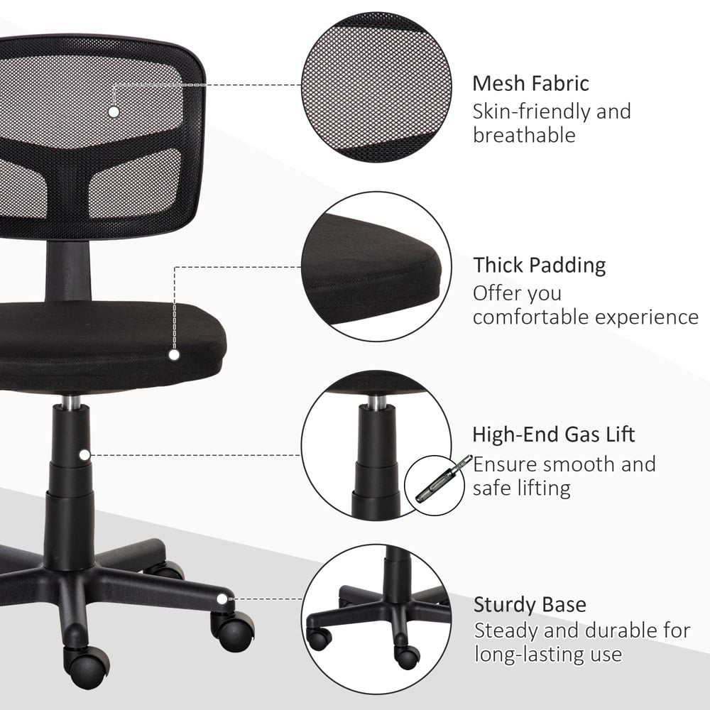 Vinsetto Black Ergonomic Swivel Mesh Office Chair Image 7