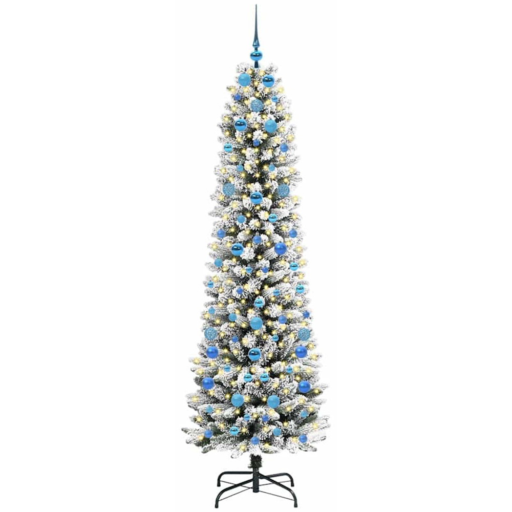 vidaXL Pre-Lit Warm White LED and Blue Baubles White Artificial Christmas Tree with Stand 7ft Image 1