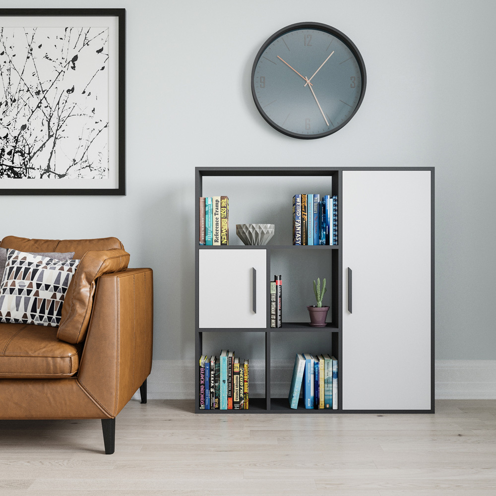 Decorotika Ridge 2 Door 4 Shelf Anthracite and White Bookcase Image 3