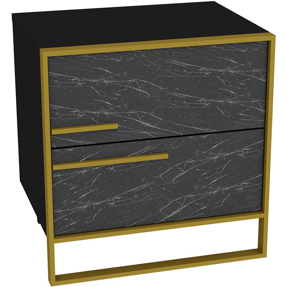 Decorotika Polka 2 Drawer Black Marble Effect and Gold Bedside Table Image 2