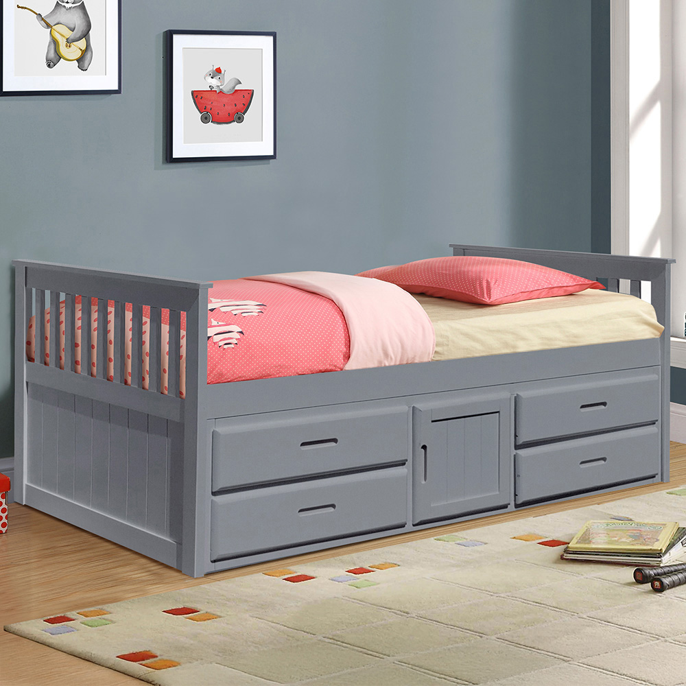 Comfy Living Single Captains Cabin Style Grey Wooden Bed with Storage Image 1
