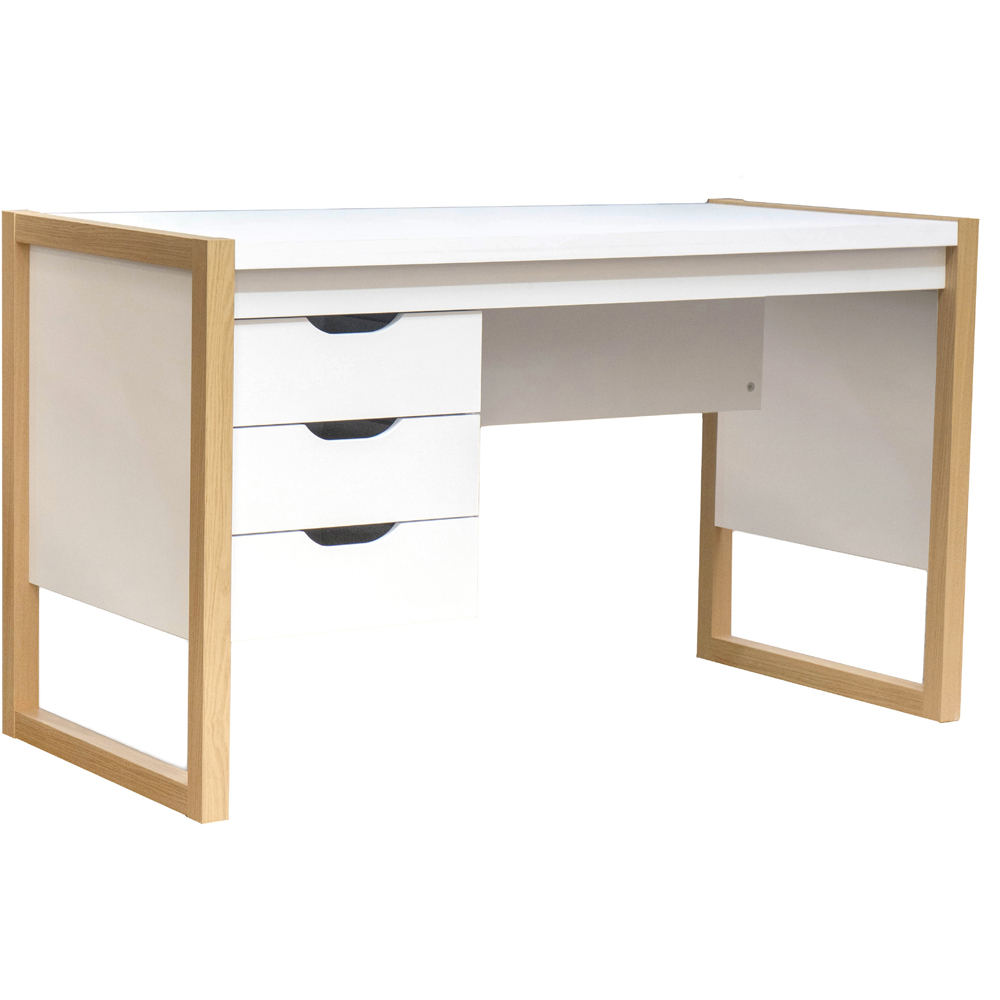 TTAP Alcarno White and Oak Effect 3 Drawer Office Computer Desk Image 3