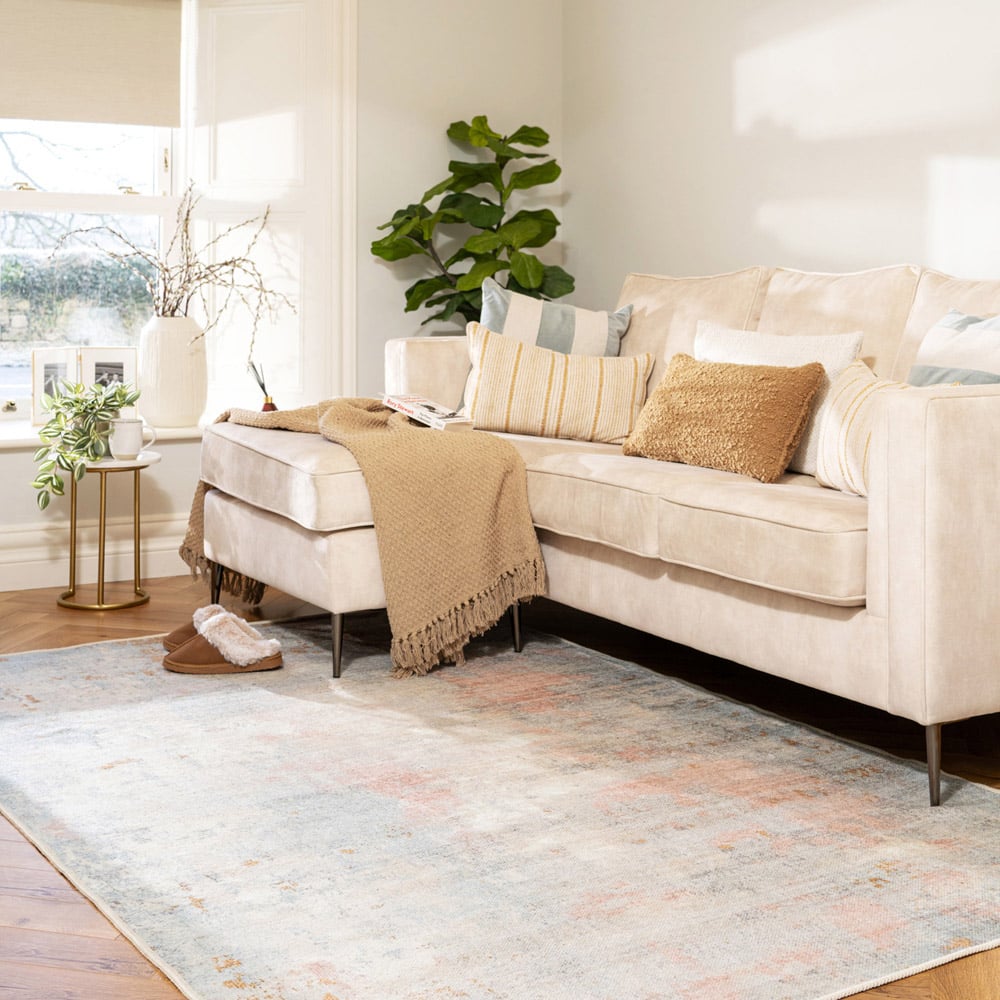 Kukoon Distressed Abstract Beige Pastel Pink Washable Rug 200 x 290cm Image 2