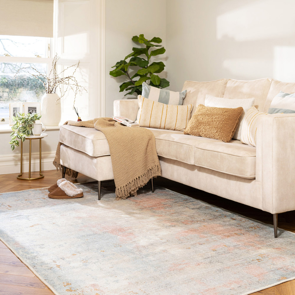 Kukoon Distressed Abstract Beige Pastel Pink Washable Rug 80 x 150cm Image 2