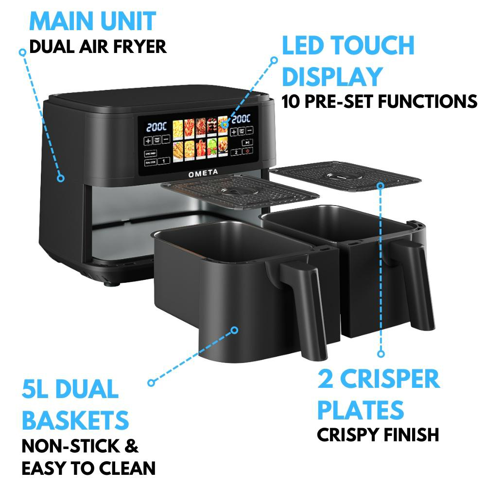 Ometa Lumi Black 10L Dual Air Fryer 2600W Image 6
