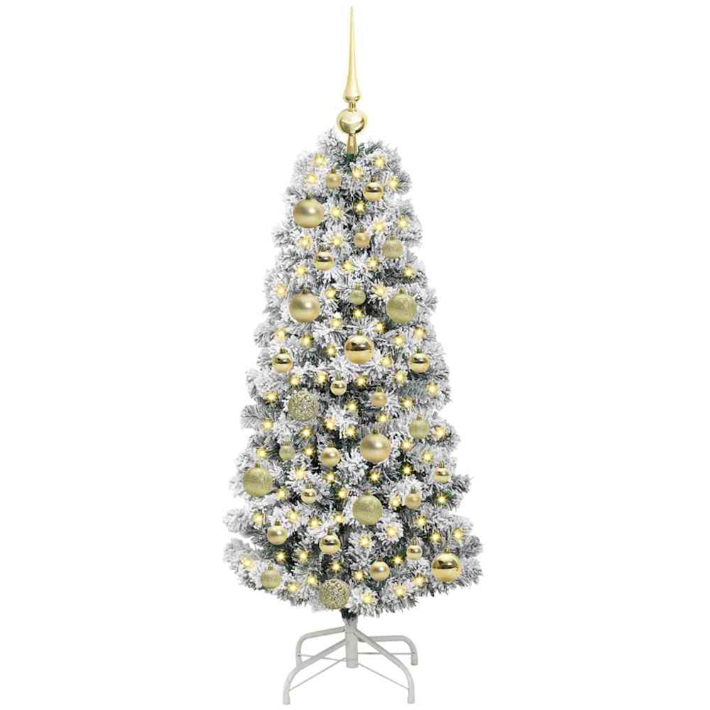 vidaXL Pre-Lit Warm White LED and Gold Baubles Snow Flocked Artificial Christmas Tree 4ft Image 1