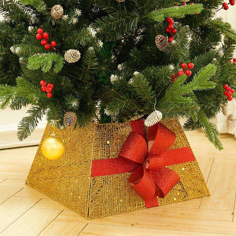 Living and Home Gold and Red Square Christmas Tree Collar Basket Image 5