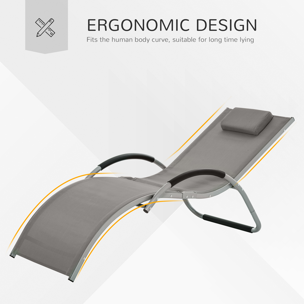 Outsunny Khaki Ergonomic Sun Lounger with Removable Headrest Image 7