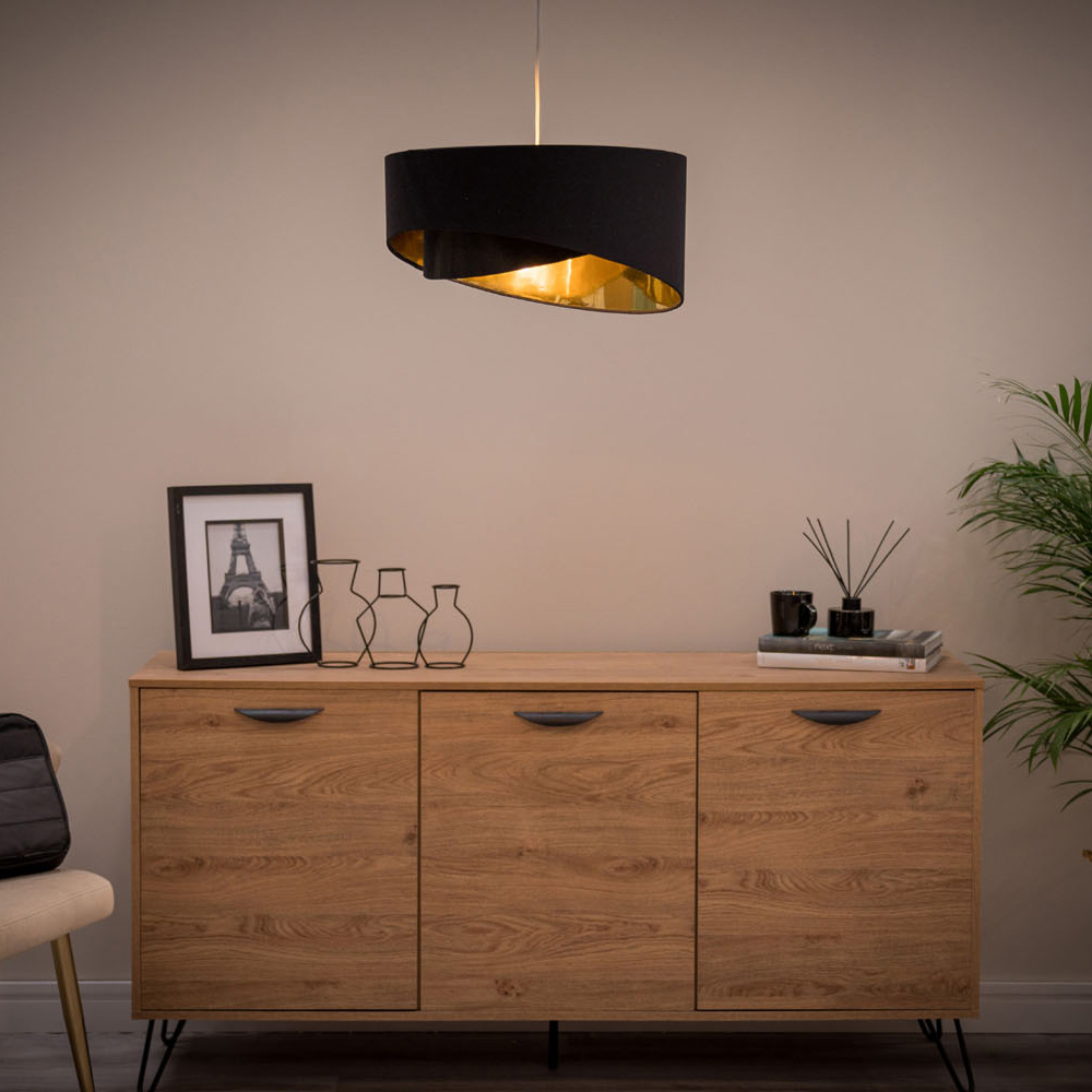 ValueLights Trekan Black and Metallic Gold Pendant Lamp Shade Image 5