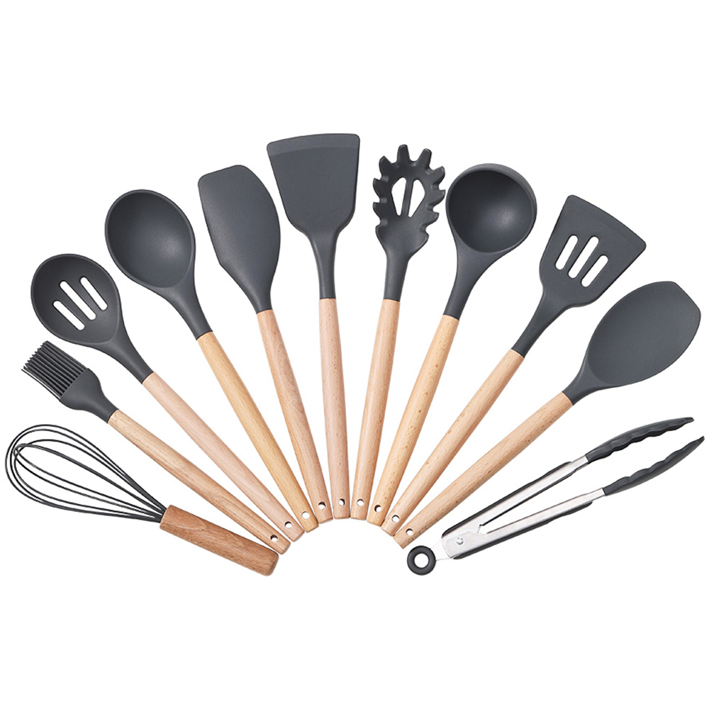 Living and Home 11 Pieces Black Silicone Kitchen Utensil Image 4