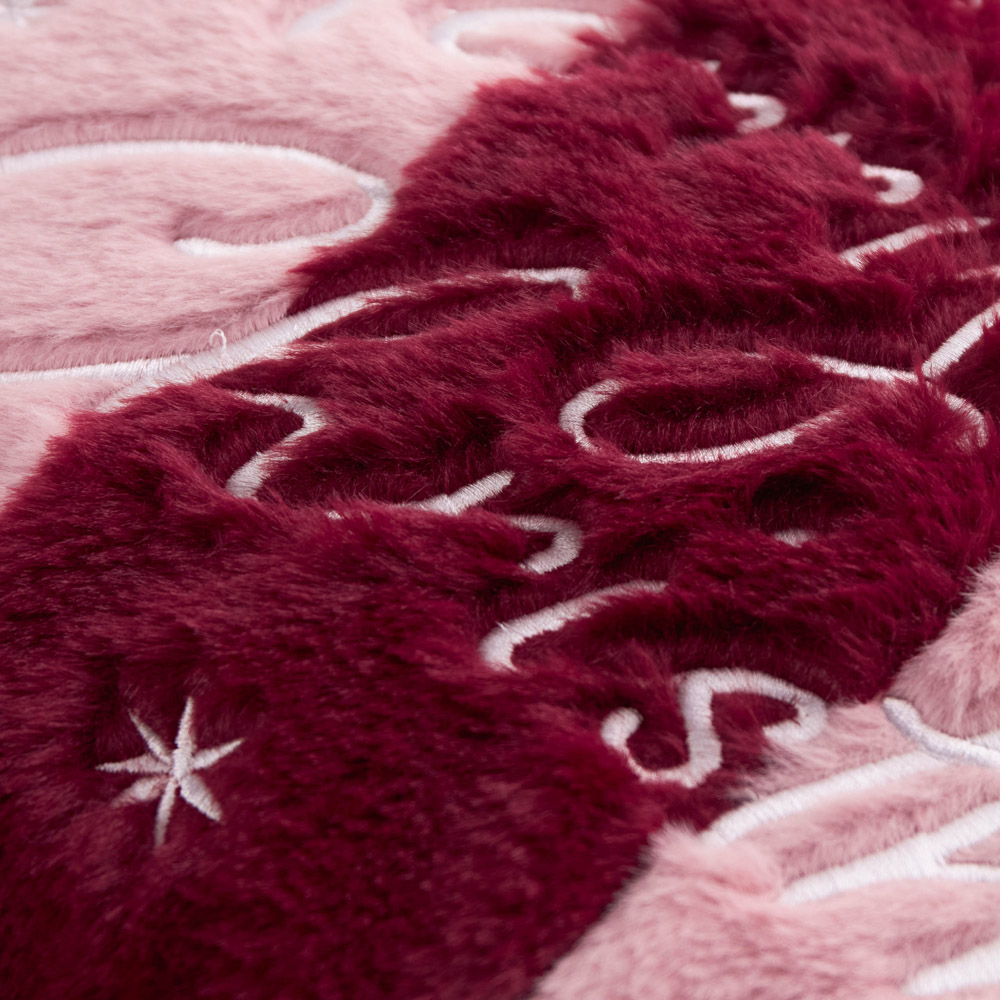 Furn Burgundy and Pink Merry Christmas Faux Fur Stripe Cushion 30 x 50cm Image 3