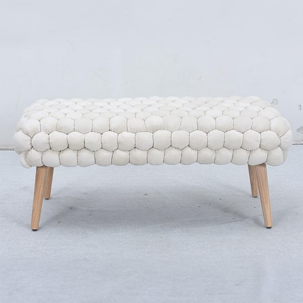 Artemis Home Cushla Cream Bubbly Velvet Large Footstool Image 1