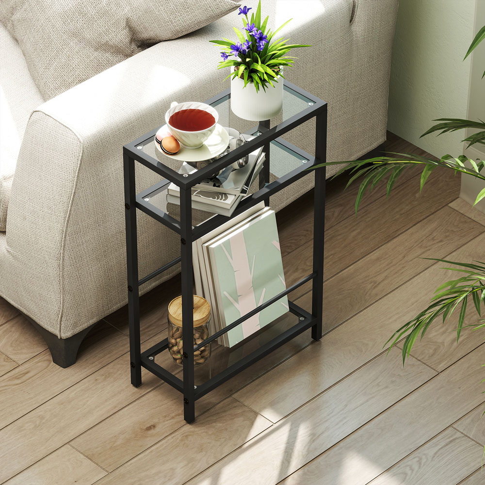 Portland Black Tempered Glass Tabletop Slim Side Table Image 6