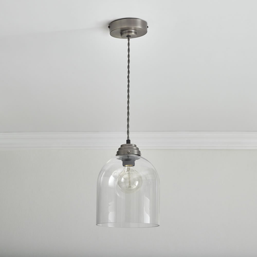 Wilko Large Glass Pewter Industrial Pendant Light Shade Image 4