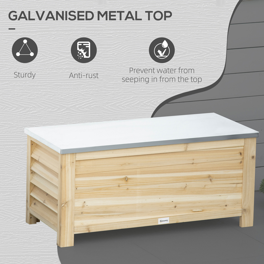 Outsunny 155L Natural Wooden Galvanised Metal Top Garden Tool Storage Box Image 6