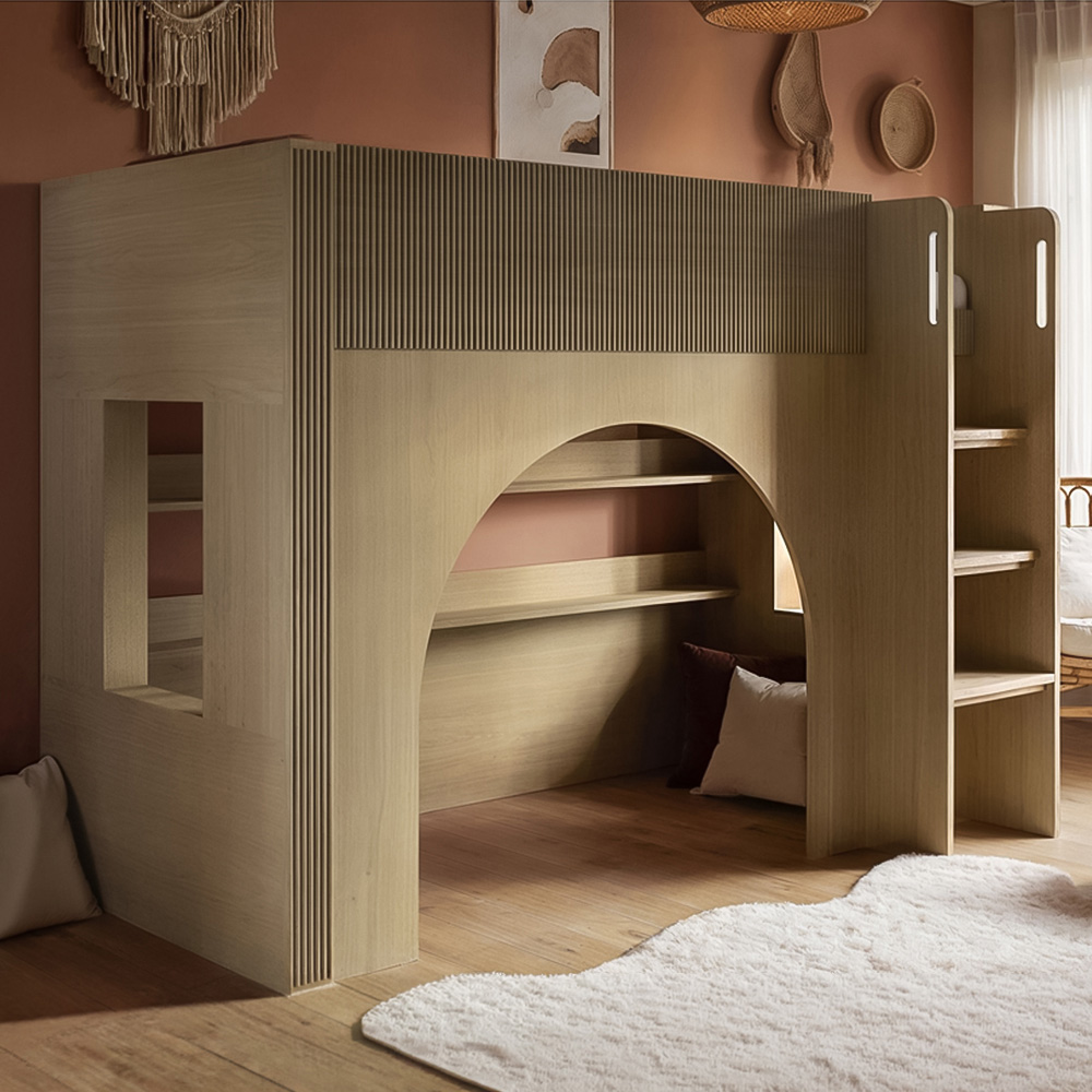 Flair Kaska Single Oak Ribbed Panel Mid Sleeper Bed Image 1