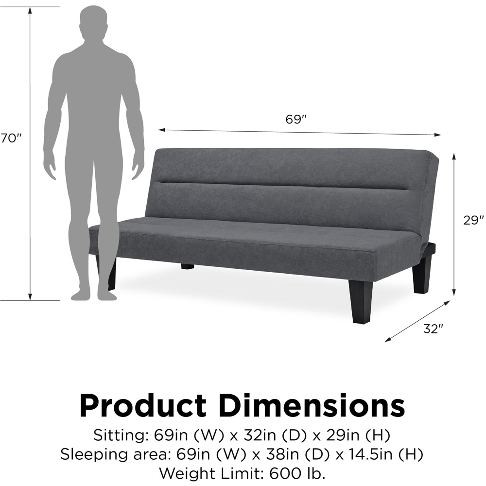 Dorel Kebo 3 Seater Grey Velvet Futon Sofa Bed Image 9