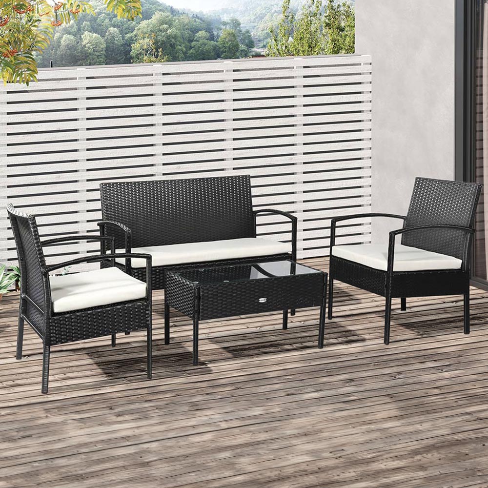 Outsunny 4 Seater Black Rattan Sofa Lounge Set Image 1