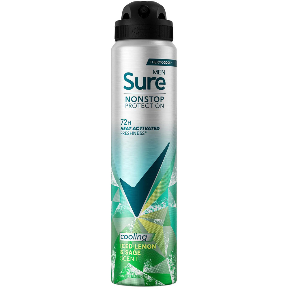Sure Men Nonstop Protection Iced Lemon and Sage Antiperspirant Deo Aerosol 250ml 6 Pack Image 2