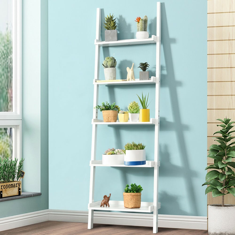 Costway 5 Shelf White Wooden Bookcase Image 1