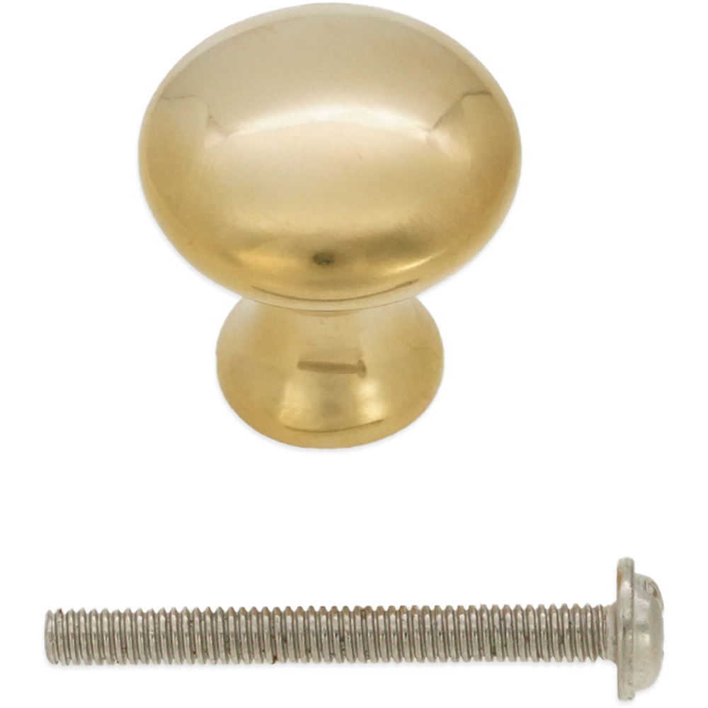 Spira Brass Mushroom Polished Brass Unlacquered Small 25mm Cupboard Knob Image 4