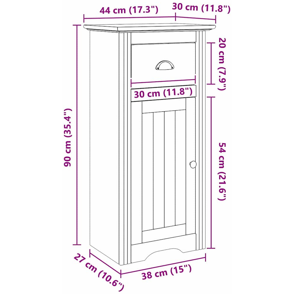 vidaXL Bodo Single Door Single Drawer Honey Brown Bathroom Cabinet Image 8