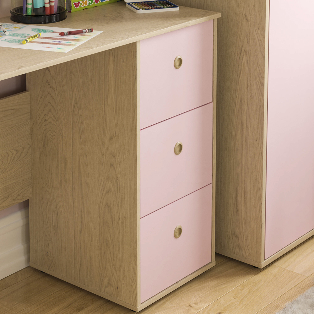 Junior Vida Neptune 3 Drawer Pink and Oak Desk Image 4