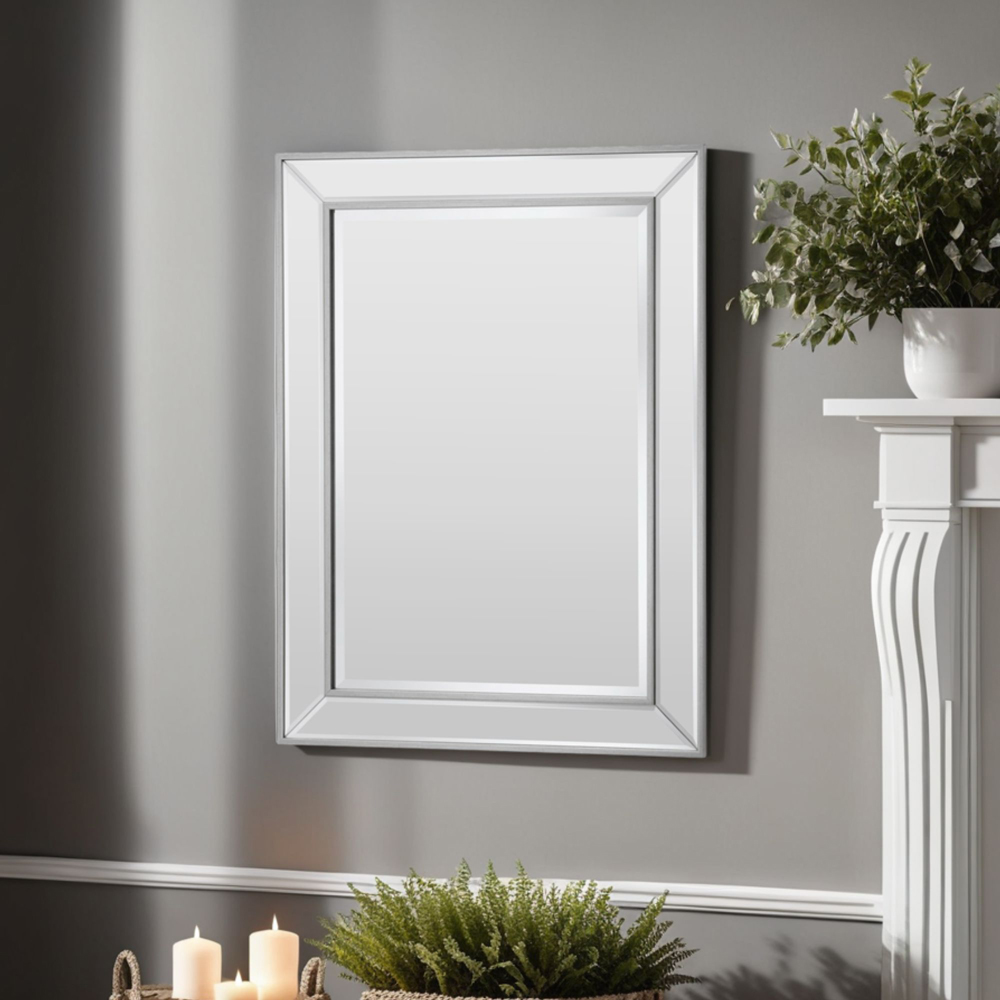 Yearn Warm Silver Angled Bevelled Wall Mirror 105 x 77cm Image 2