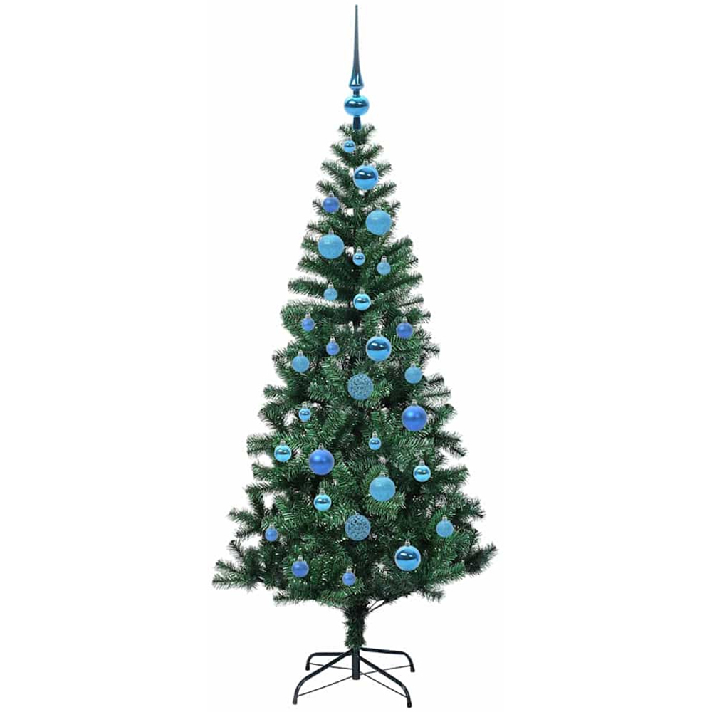 vidaXL Pre-Lit Blue Baubles Green Artificial Christmas Tree 5ft Image 4