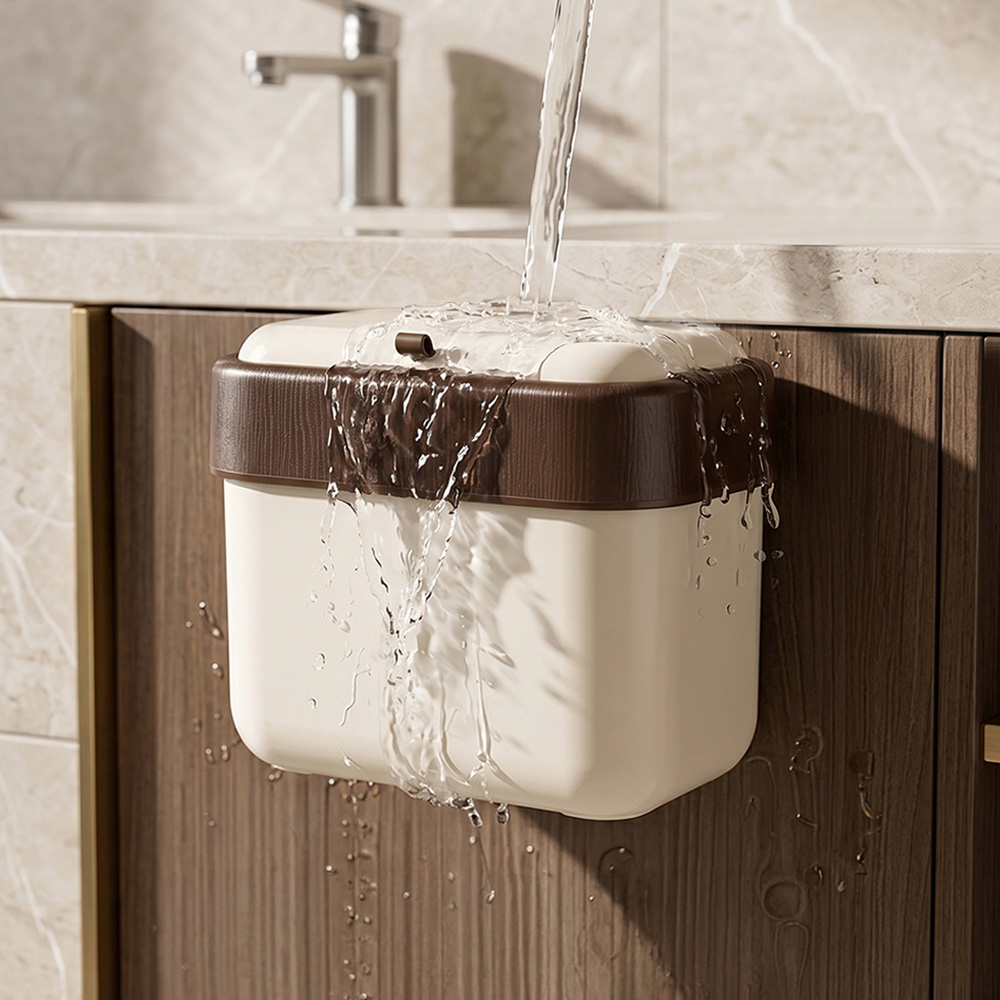 Living and Home Cream White Hanging Kitchen Bin with Lid 7L Image 2