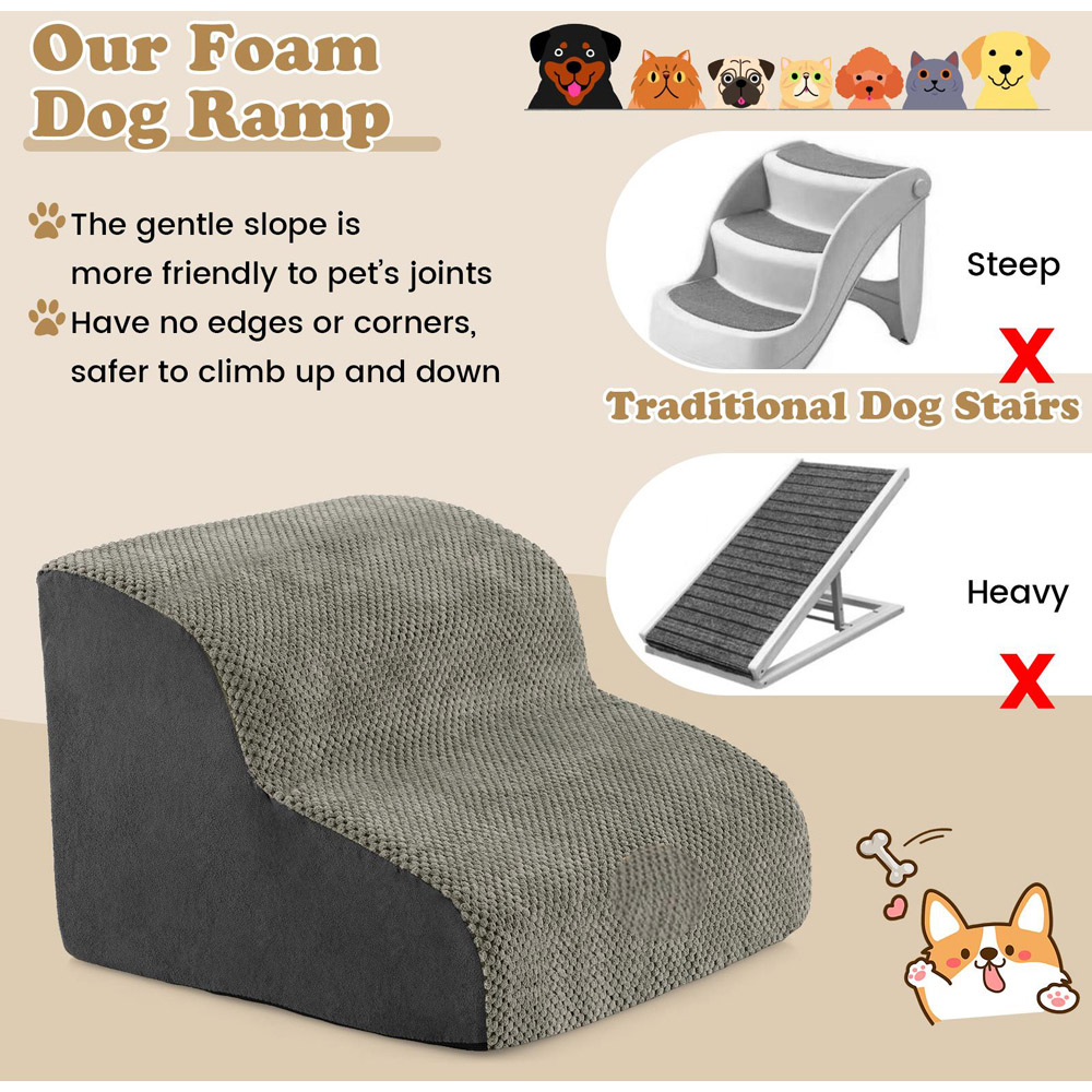 Costway Grey 2 Tier Dog Ramp Pet Stair with Washable Cover Image 8