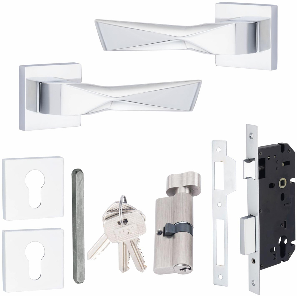 Golden Grace Polished Chrome Aura Euro Lock Door Handle Set Image 1
