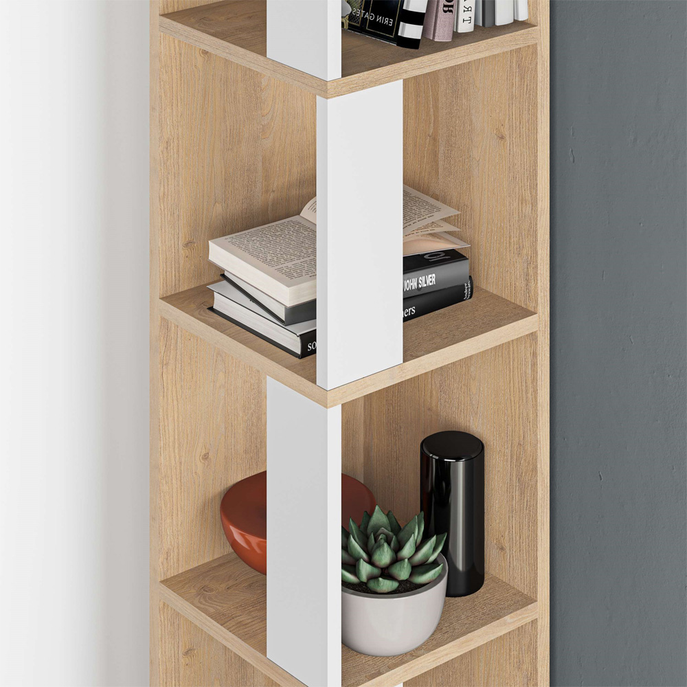 Decortie Piano Oak and White Tall Corner Bookcase Image 3