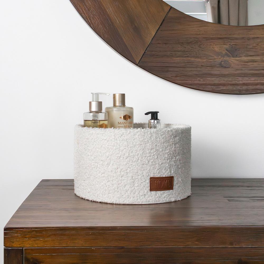 JVL Shiro White Boucle Fabric Round Storage Basket 2 Pack Image 7