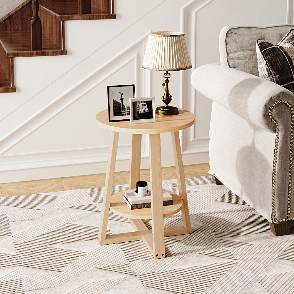 Living and Home 2-Tier Natural Round Side Table Image 8