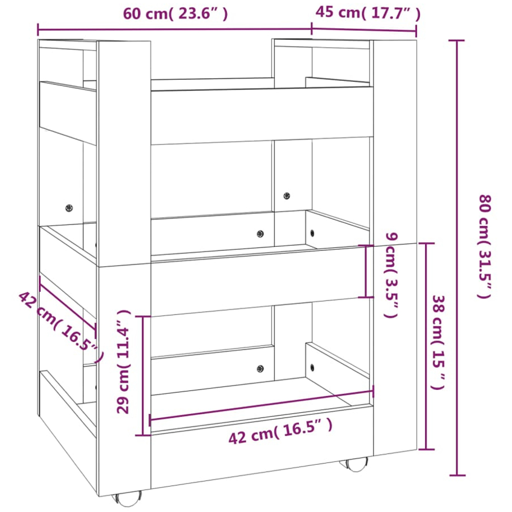 vidaXL 3 Shelf Black Kitchen Trolley Image 8