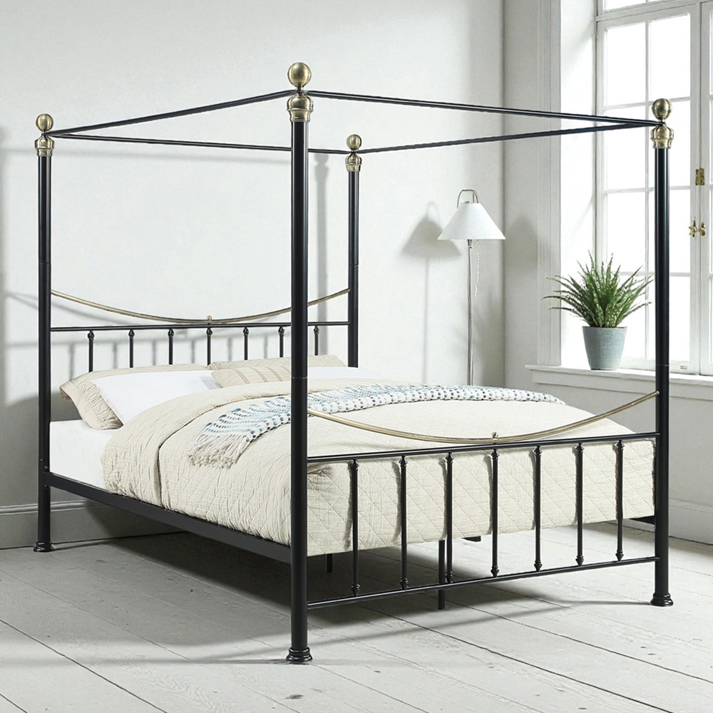 OAT Home Marylebone Double Black and Brass Metal 4 Poster Bed Frame Image 1