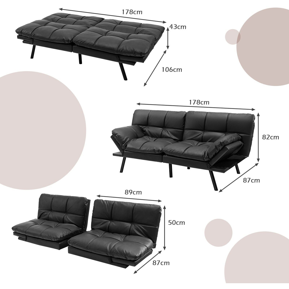 Costway 2 Seater Black Convertible Sofa Bed Image 9