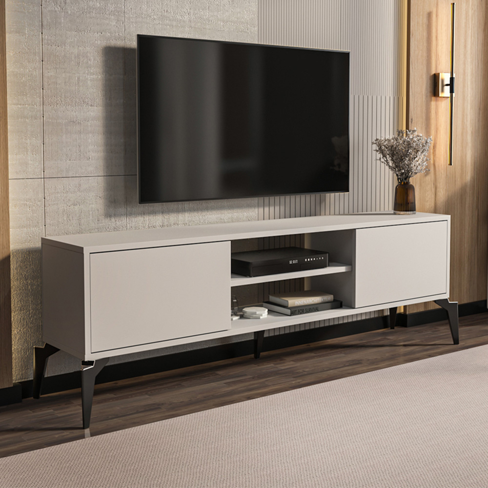 Decorotika Lojo 2 Door 2 Shelf White TV Stand for 71 inch TV Image 1