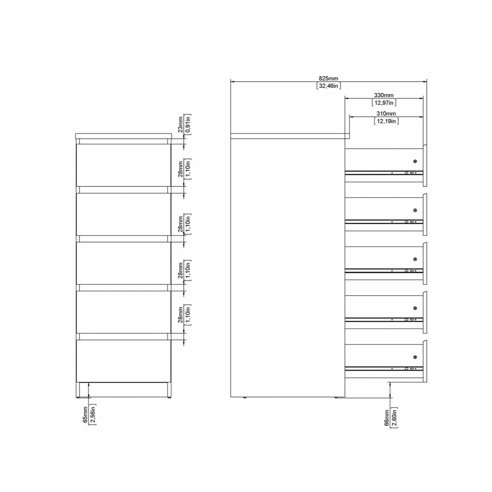 Florence 5 Drawer Concrete and White High Gloss Narrow Chest of Drawers Image 8
