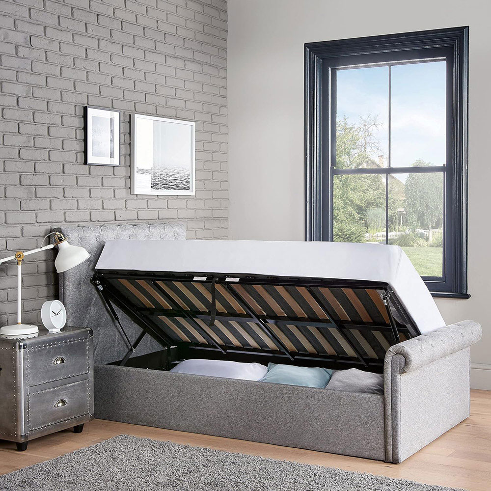 Home Treats Single Grey Sleigh Ottoman Bed with Mattress Image 8
