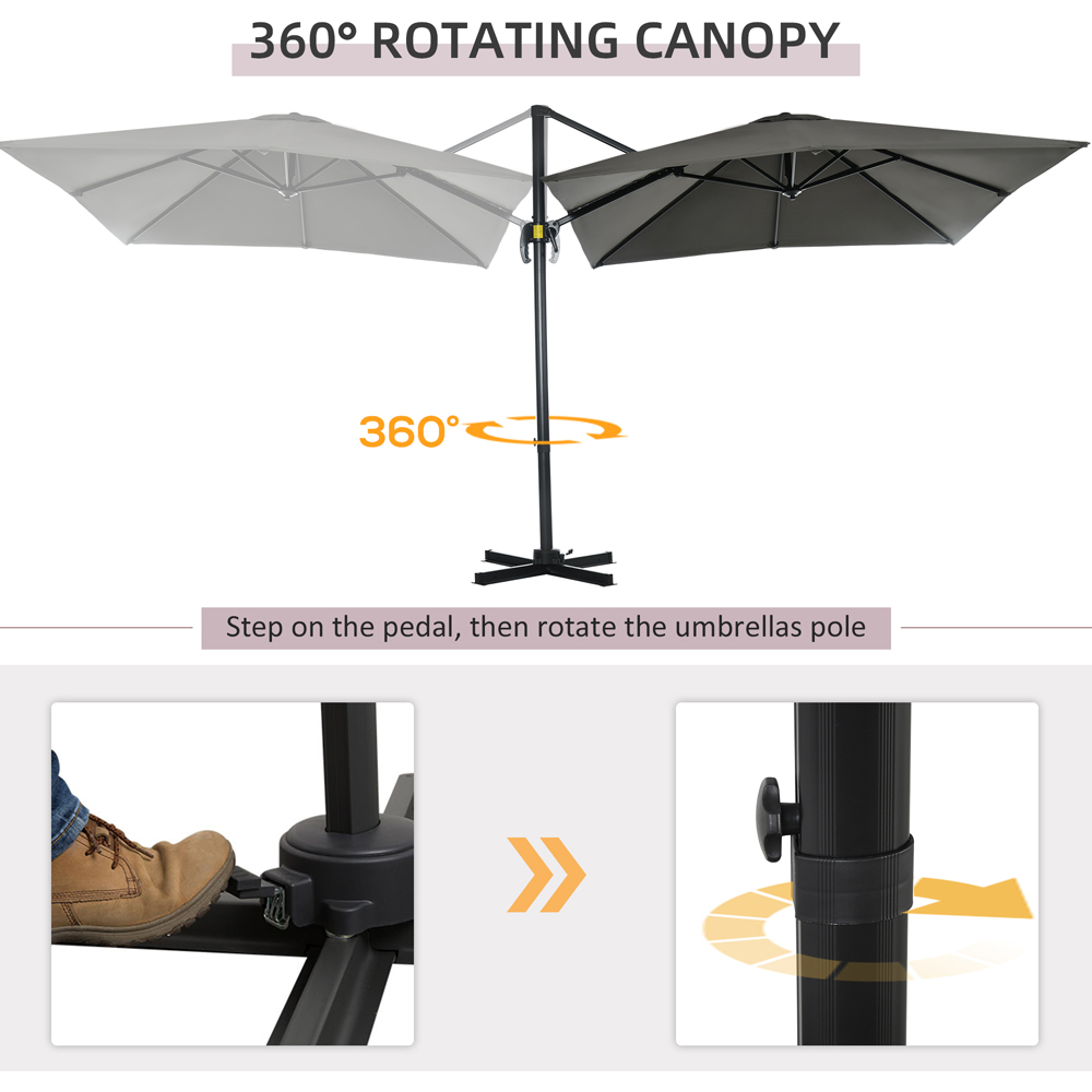 Outsunny Grey Crank Handle Cantilever Parasol with Cross Base 2.5 x 2.5m Image 4