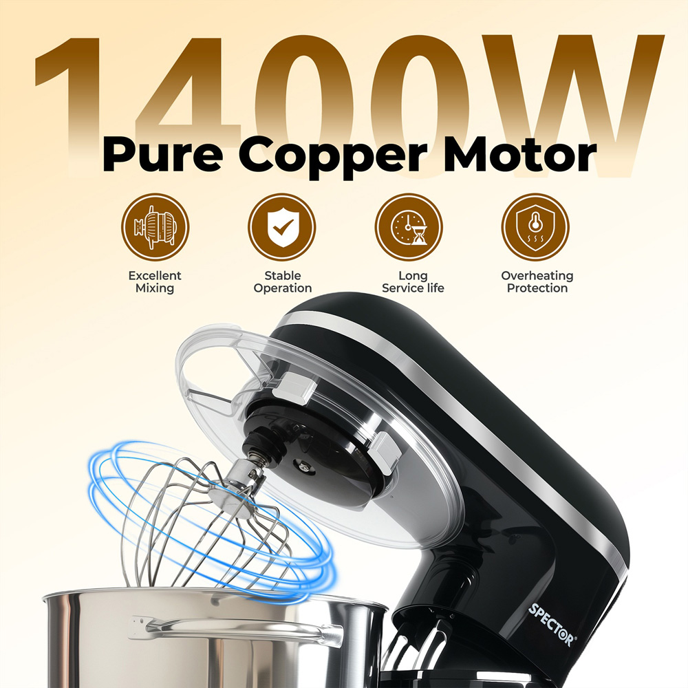 Spector MIX1002-6.2L-UK Stainless Steel Mixing Bowl Electric Stand Mixer 6.2L 1400W Image 4