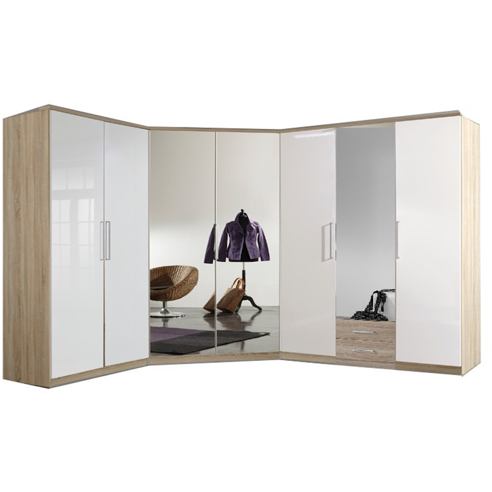 TJ'S Omega 2 Door Oak Mirrored Corner Wardrobe Image 5