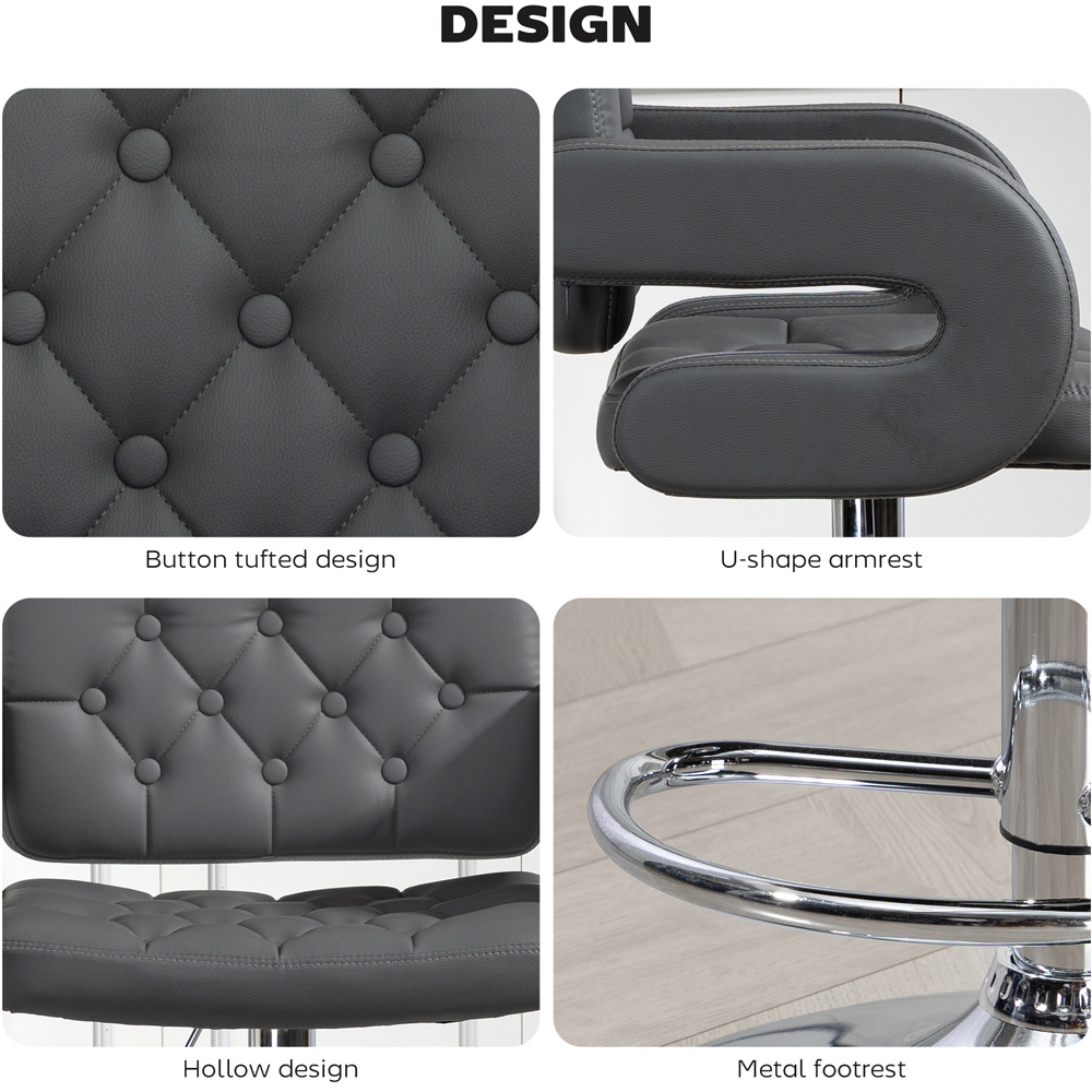 Portland Grey PU Leather Height Adjustable Swivel Bar Stool Image 7
