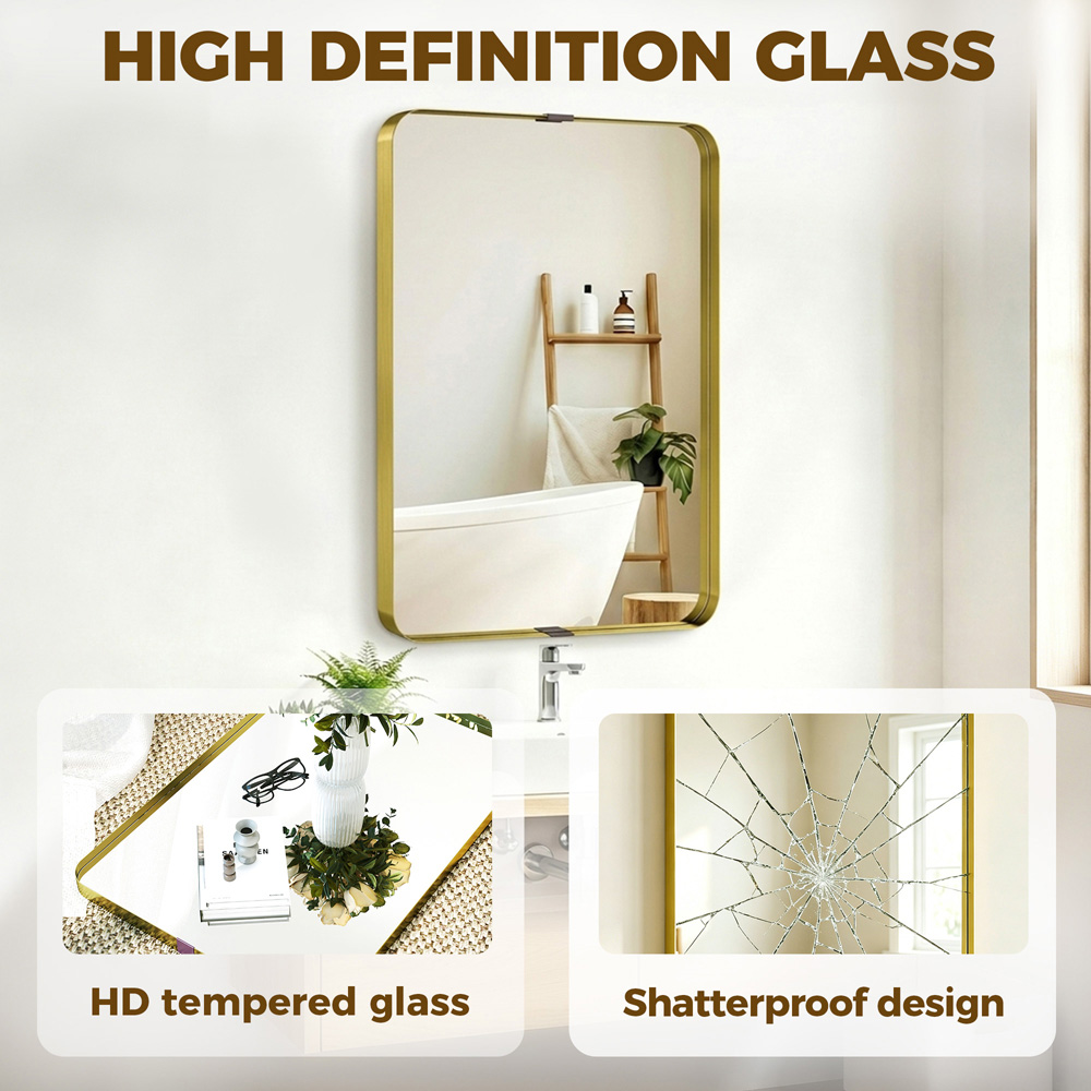 HOMCOM Gold Wall Mounted Rectangular Wall Mirror 90 x 60cm Image 5